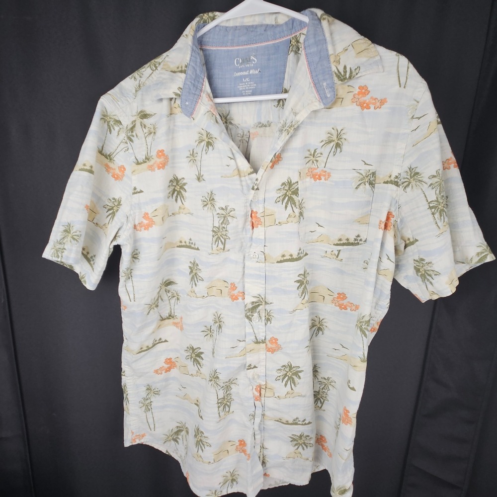Chaps Mens Seacoast Wash Tropical Palm Tree Button Down Shirt L CM25SW249W